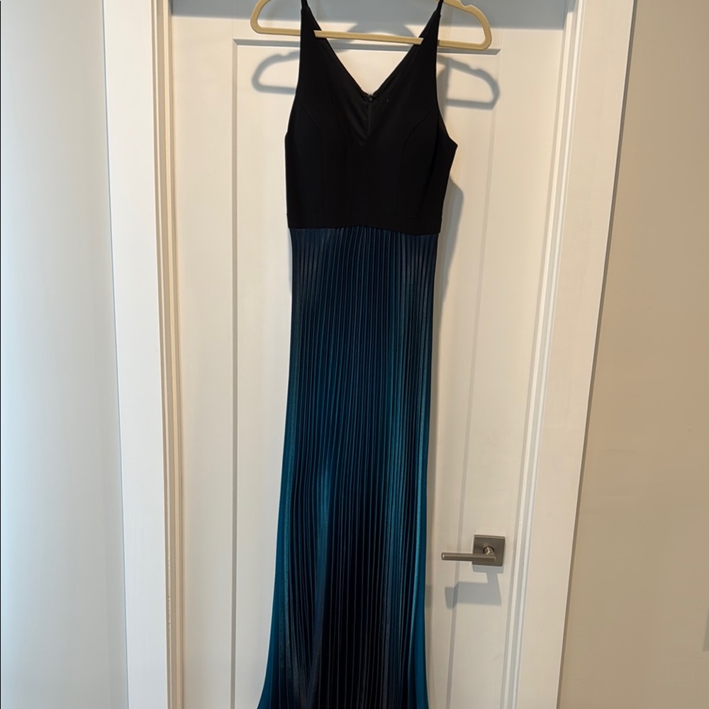 Aqua Black and Green Pleated Maxi Gown